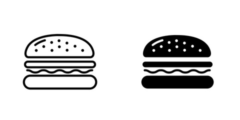 Hamburger vectors icons set in filled and strokes on white background