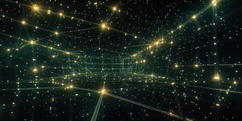Obraz premium Digital Network Grid Futuristic Data Connection with Glowing Nodes and Dark Background