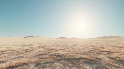 Fototapeta premium Serene Landscape with Golden Grassy Plains Under Bright Sky
