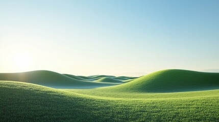 Serene Green Rolling Hills Under Bright Blue Sky in Daylight