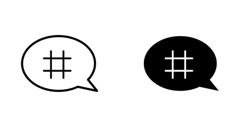 Hashtag vectors icons set in filled and strokes on white background