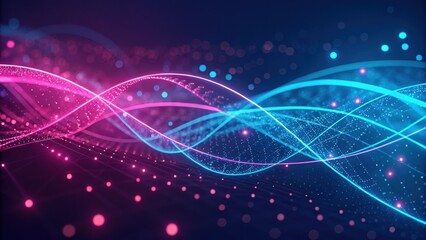 Abstract digital background with glowing pink and blue neon lines and soft bokeh lights. Futuristic data transfer concept, perfect for technology themes and digital wallpapers