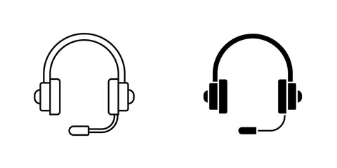 Headset vectors icons set in filled and strokes on white background