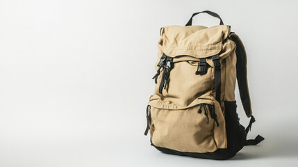 Naklejka premium Stylish urban travel backpack in neutral tones ideal for daily commuting or short trips