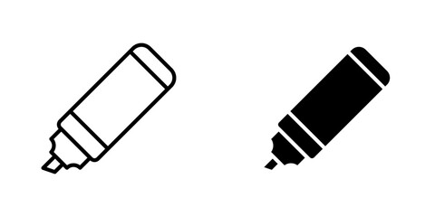 Highlighter vectors icons set in filled and strokes on white background