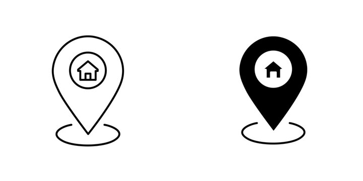 Home location vectors icons set in filled and strokes on white background