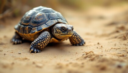 Obraz premium Cute Tortoise Walking on Sandy Ground