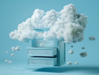 Surreal dreamlike clouds cabinet surreal art abstract background clouds blue creative design interior decoration conceptual.
