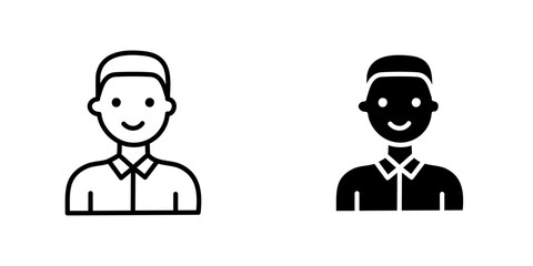 Man vectors icons set in filled and strokes on white background