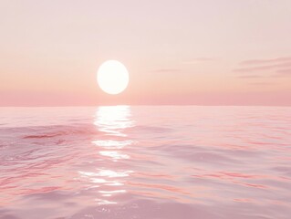 Obraz premium Serene Pink Sunset over Gentle Ocean Waves - Tranquil Seascape