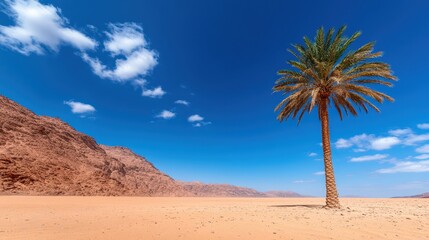 Serenity of a Desert Oasis Under a Vibrant Blue Sky