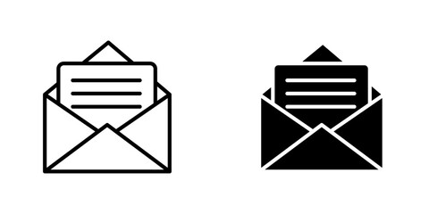 Open envelope vectors icons set in filled and strokes on white background