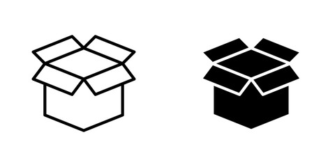 Open Box vectors icons set in filled and strokes on white background