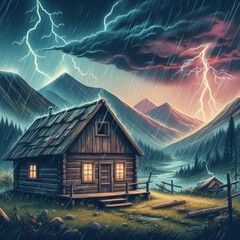 A lonely house in the mountains.