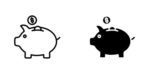 Piggy bank vectors icons set in filled and strokes on white background
