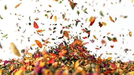 Vibrant Explosion of Colorful Petals and Leaves in Motion