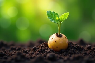 Uprooted potato plant, soil clinging to roots , rich soil, soil, fresh