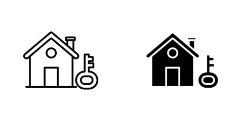 Selling or rent home vectors icons set in filled and strokes on white background