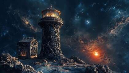 Strange lighthouse in a fantasy world.