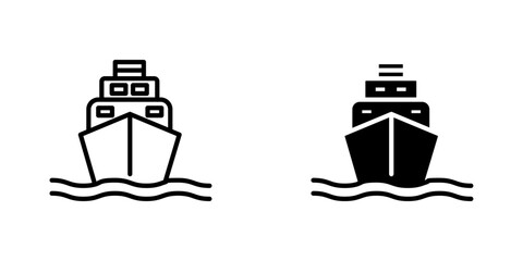 Ship vectors icons set in filled and strokes on white background