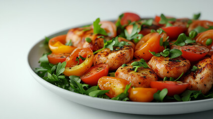 A plate of food with meat and tomatoes