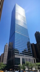 Obraz premium Modern Glass Skyscraper Reflecting Sunlight In City