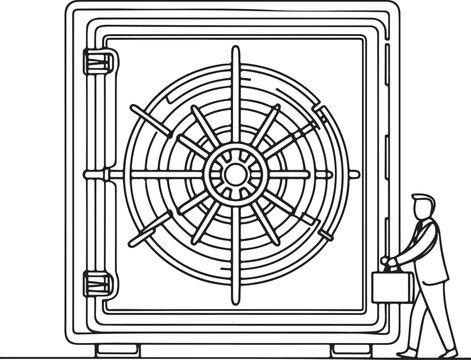 black and white safe with businessman clip art preview