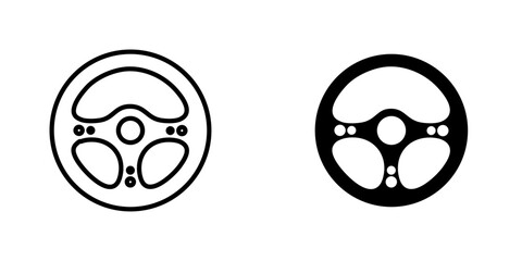 Steering wheel vectors icons set in filled and strokes on white background