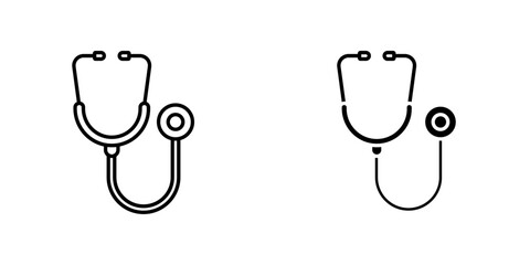 Stethoscope vectors icons set in filled and strokes on white background