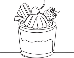 Dessert Pudding Vector Art | Minimal Line Illustration