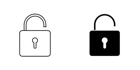 Unlock vectors icons set in filled and strokes on white background