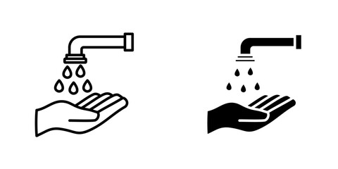 Wash your hands vectors icons set in filled and strokes on white background