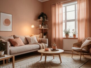 Obraz premium Cozy Living Room With Neutral Tones And Plants