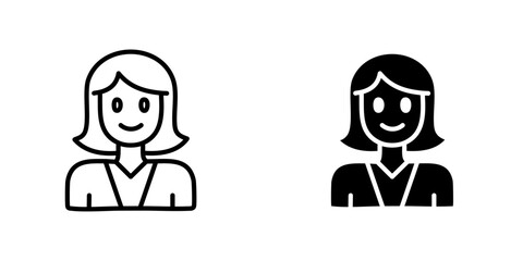 Woman vectors icons set in filled and strokes on white background