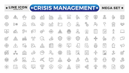 Crisis Management web icons in line style. Logistics, business process, maintenance, supply chain, improvement, planning, Audit, processing, operation collection. Editable stroke outline icon.
