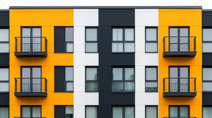 Fototapeta premium Modern apartment building with colorful facade and balconies