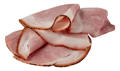 Smoked Ham Slices cut out isolated transparent background