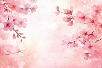 Elegant Pink Cherry Blossom Watercolor Background with Copy Space