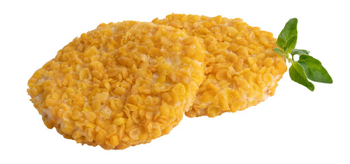 Crispy fried burger patties cut out isolated transparent background