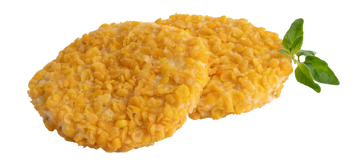 Crispy fried burger patties cut out isolated transparent background