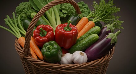 Fresh Vegetables in Wicker Basket Still Life Colorful and Healthy