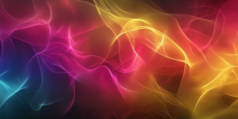 Obraz premium Digital connections flow in an abstract background featuring soft, glowing threads intertwined with dynamic wave structures in vibrant colors