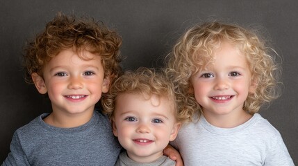 Three children smiling, studio portrait