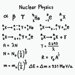 nuclear physics formulas handwritten illustration
