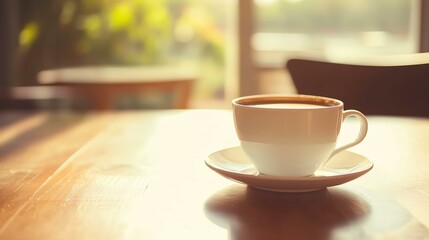 A stylish cup of coffee on a wooden table, perfect for cozy moments and relaxation.