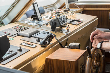 captain's bridge, command, boat, ship, captain, cabin, helm, navigation, instruments, radio, communications