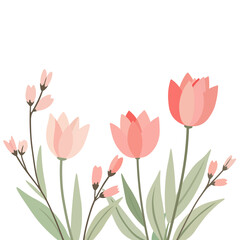 Floral spring bouquet, tulips and sprigs of flowers: vector illustration in pastel colors for decoration and creativity.