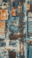 Aerial View of Abandoned Industrial Complex with Rusty Equipment