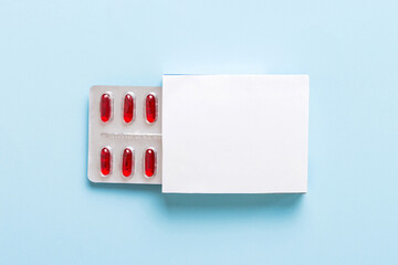 Blank White Product Package Box Mock-up. Open blank medicine drug box with Vatamin a blister top...