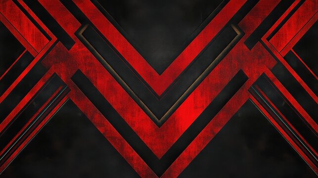 Geometric abstract design with red and black v-shaped patterns
